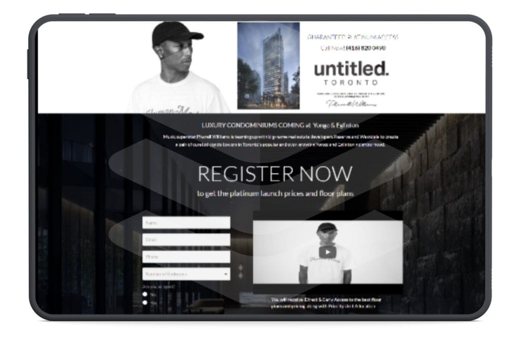 untitled Toronto condo registration landing page on a tablet