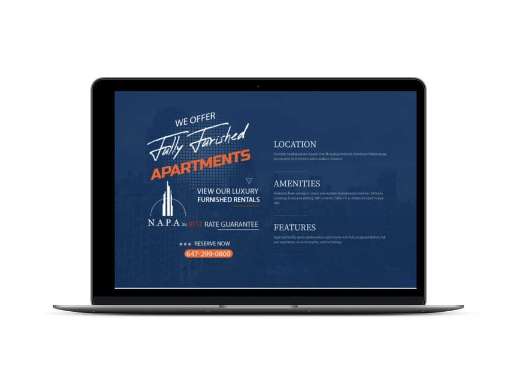 NAPA Booking: website design on a laptop