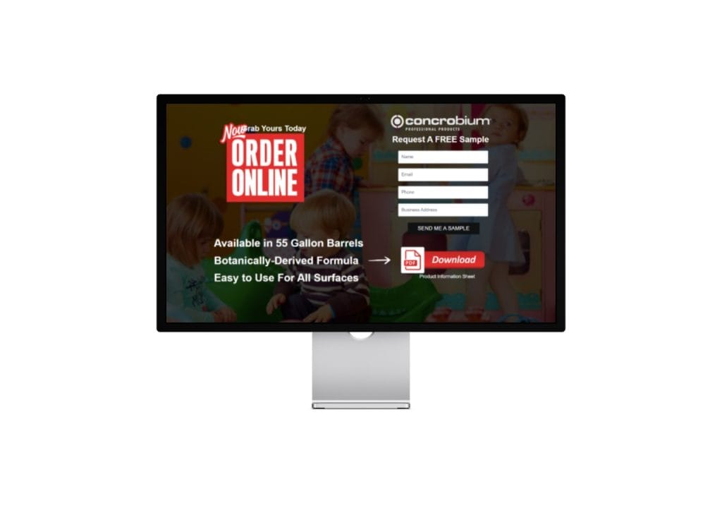 Concrobium order online landing page with a free sample form