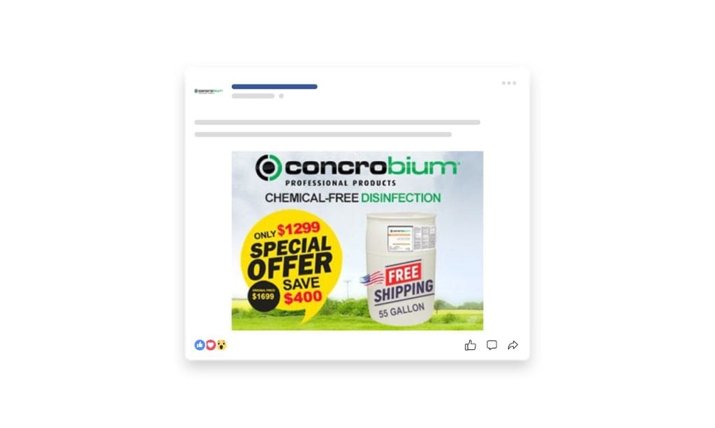 Concrobium Facebook ad promoting chemical free disinfection