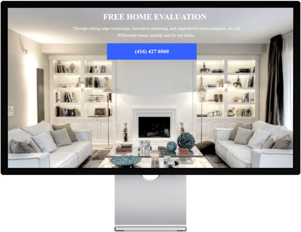 Free home evaluation landing page section on a desktop monitor