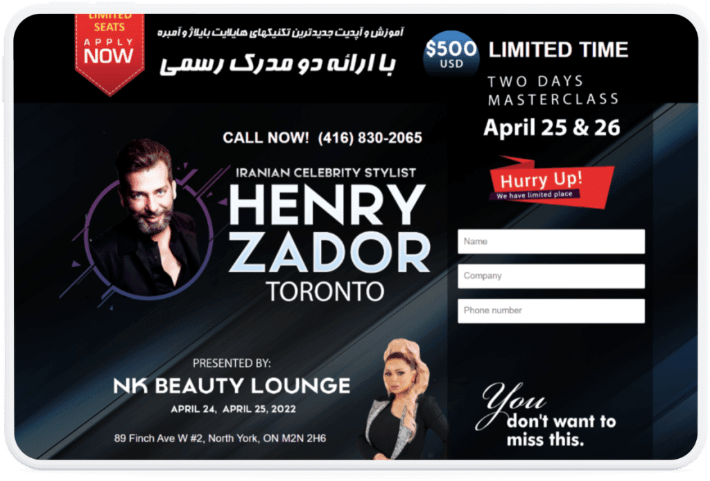 Henry Zador masterclass landing page with a registration form