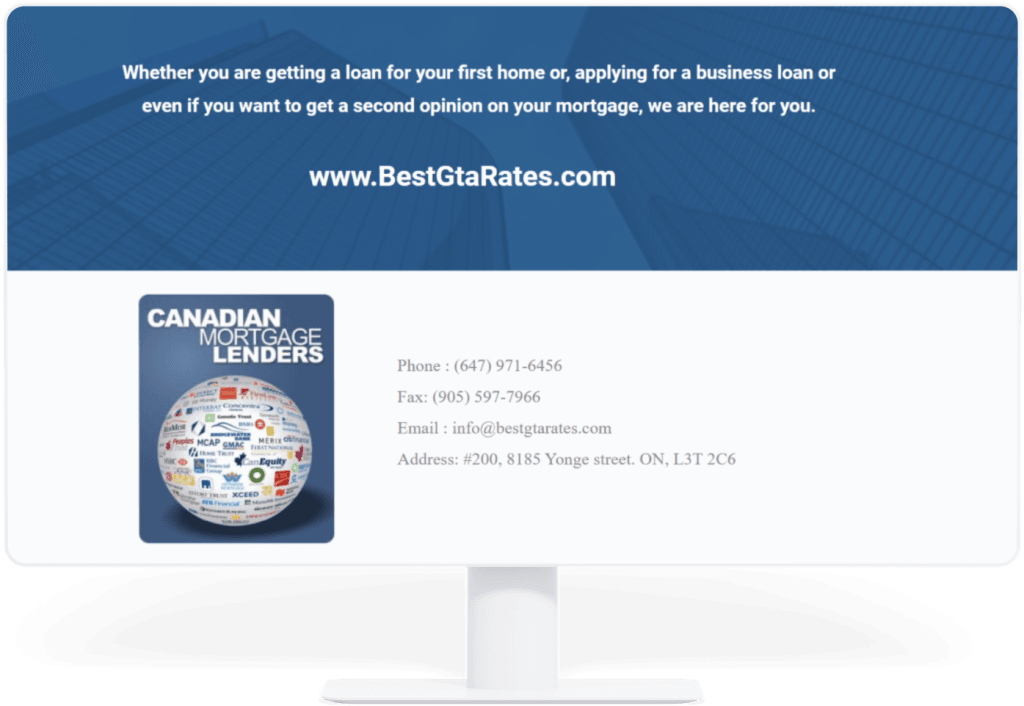 Best GTA Rates landing page contact section on a desktop monitor