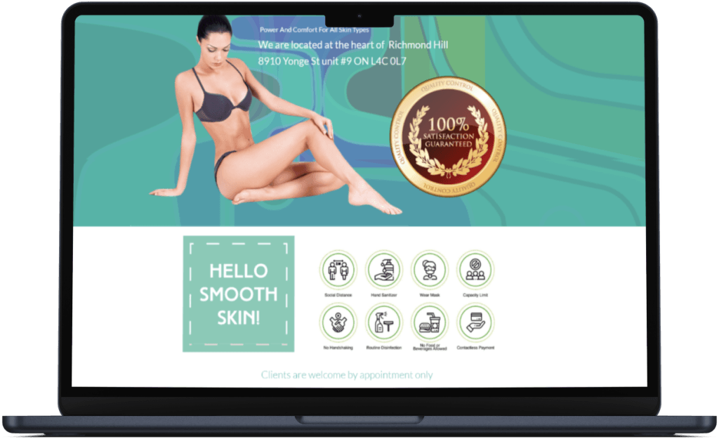 Tiffany Clinic laser hair removal landing page section on a laptop