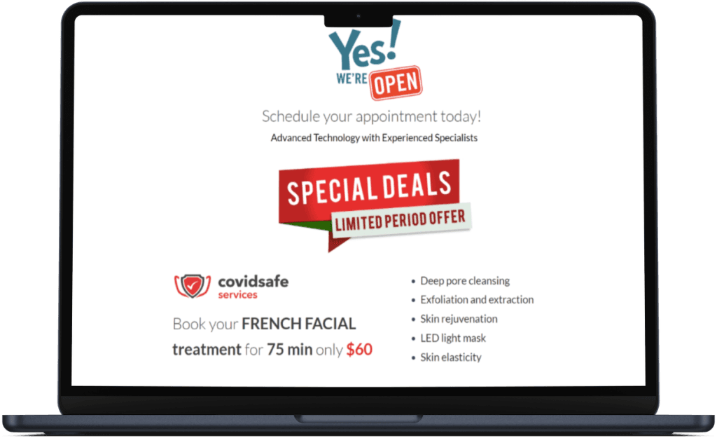 Tiffany Clinic special deals section on a laptop