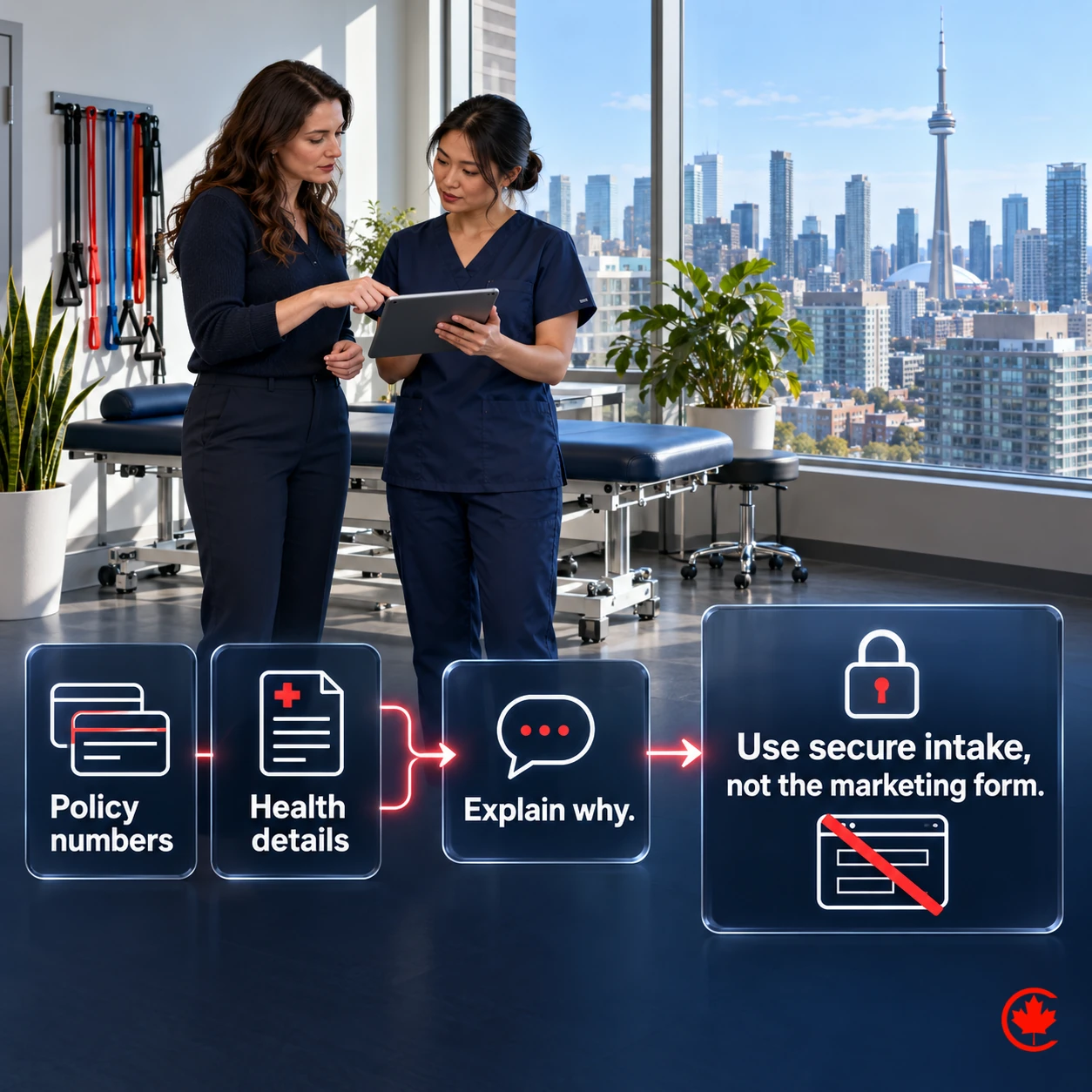 Policy numbers and health details are directed to explained secure intake rather than a general marketing form.