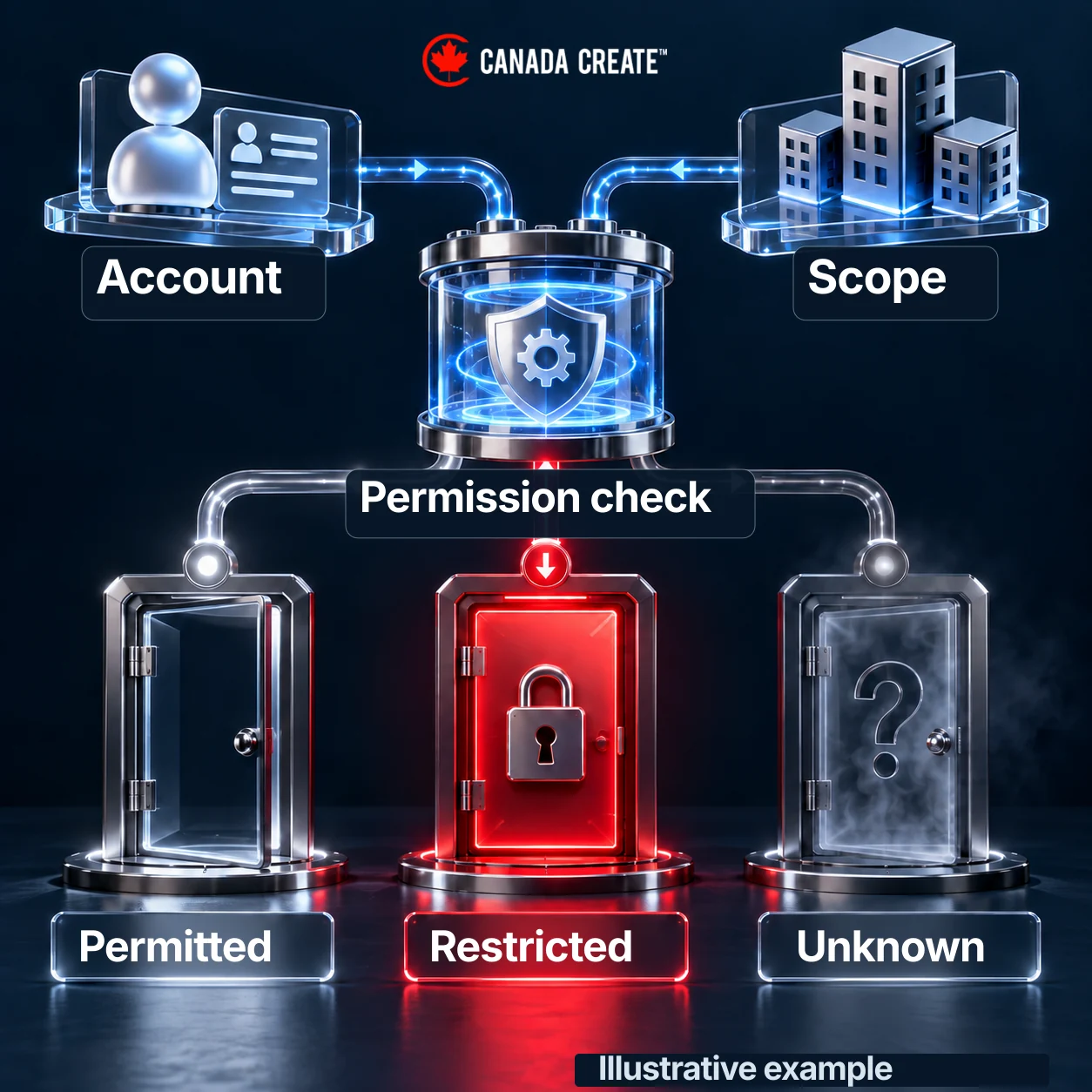 A trusted permission check distinguishes a restricted export from an unknown permission result.