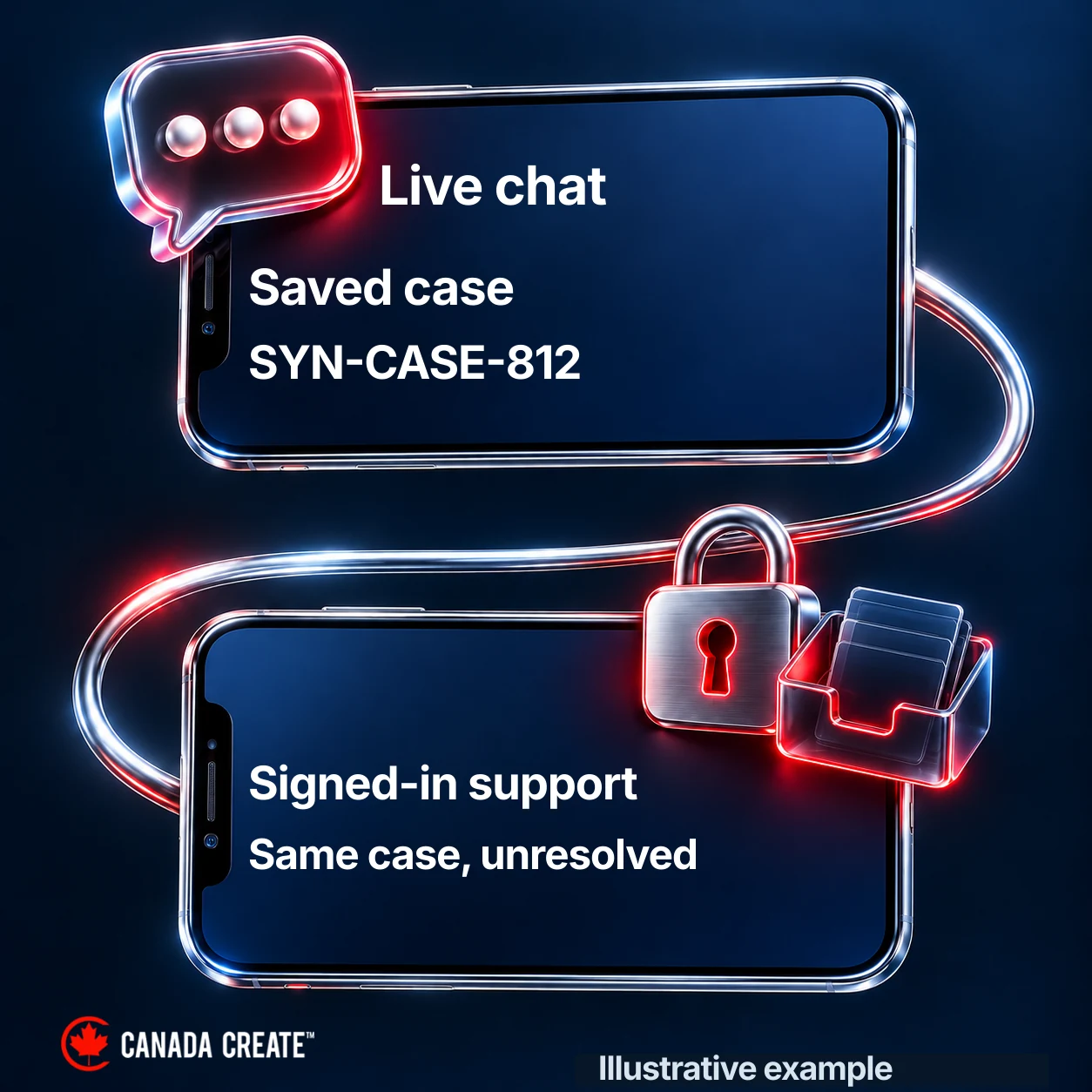 The customer can return to the recorded request in the fictional application’s signed-in support inbox.