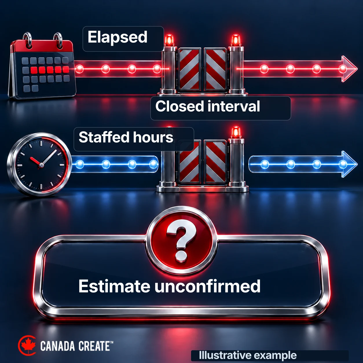 Elapsed time and staffed-hours timing can differ across closures, holidays and time zones.