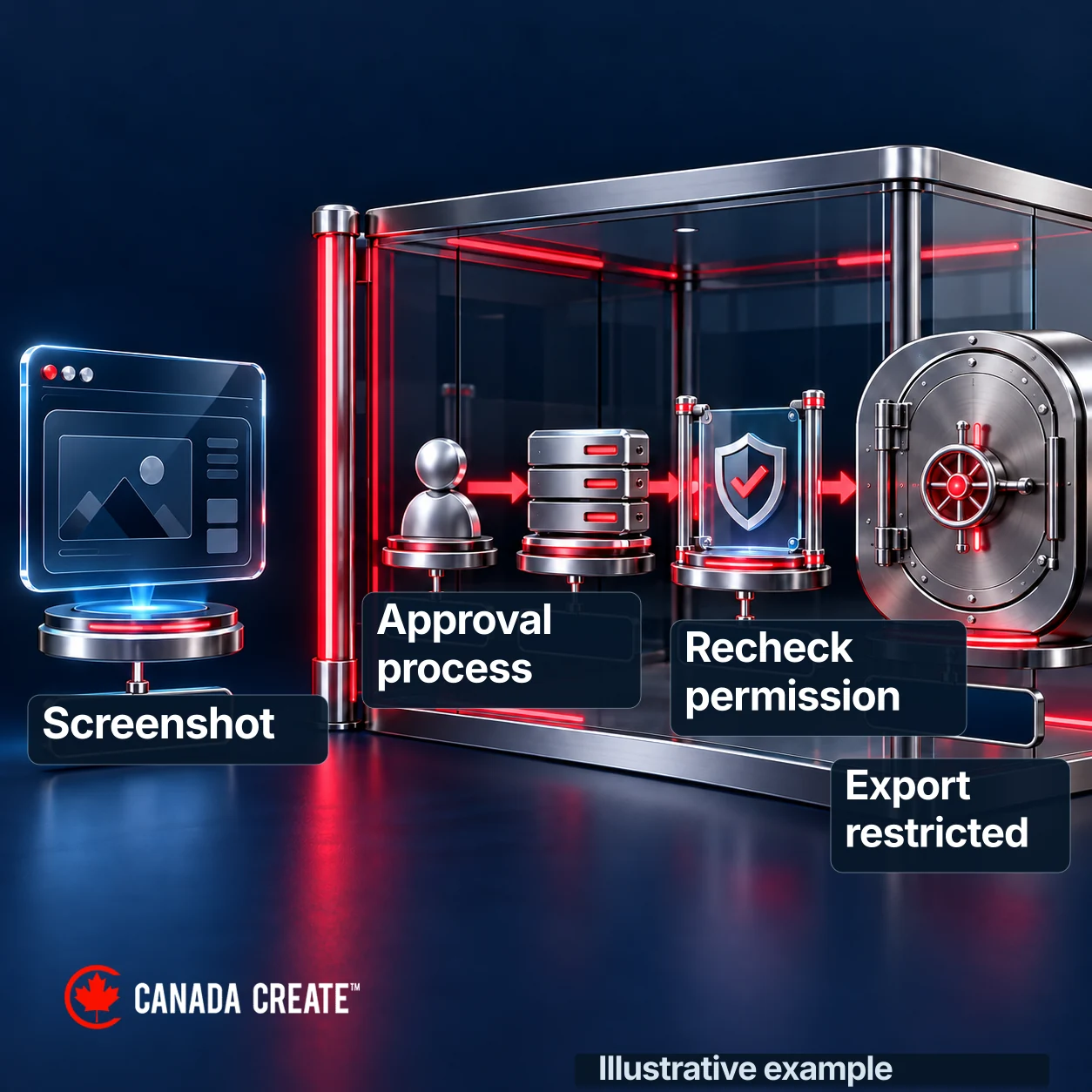 A screenshot does not grant export permission; the fictional workspace’s approved process remains the authority.