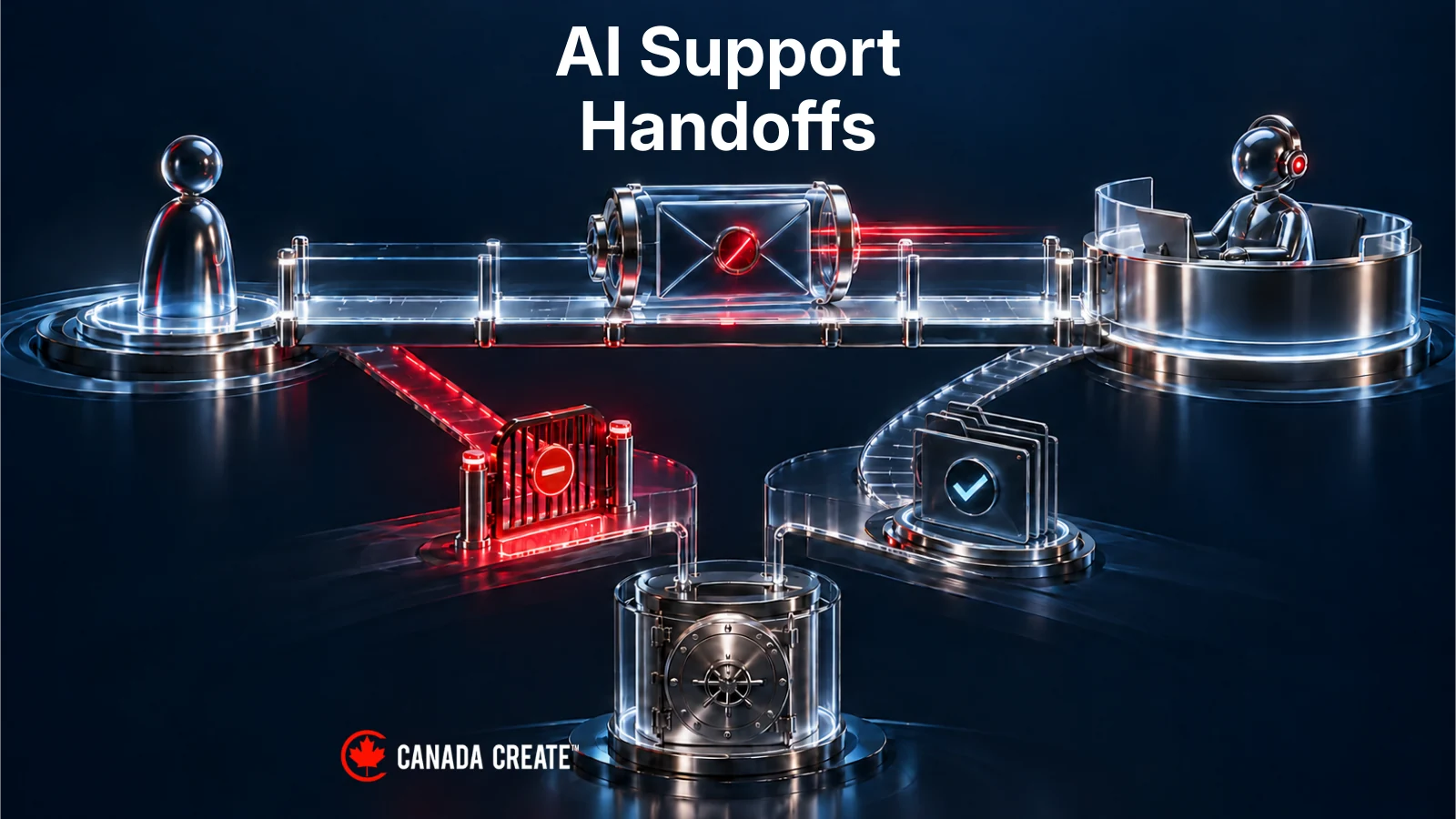 Illustrative support handoff: a question continues through an approved case route while the live queue is closed and the export remains locked.
