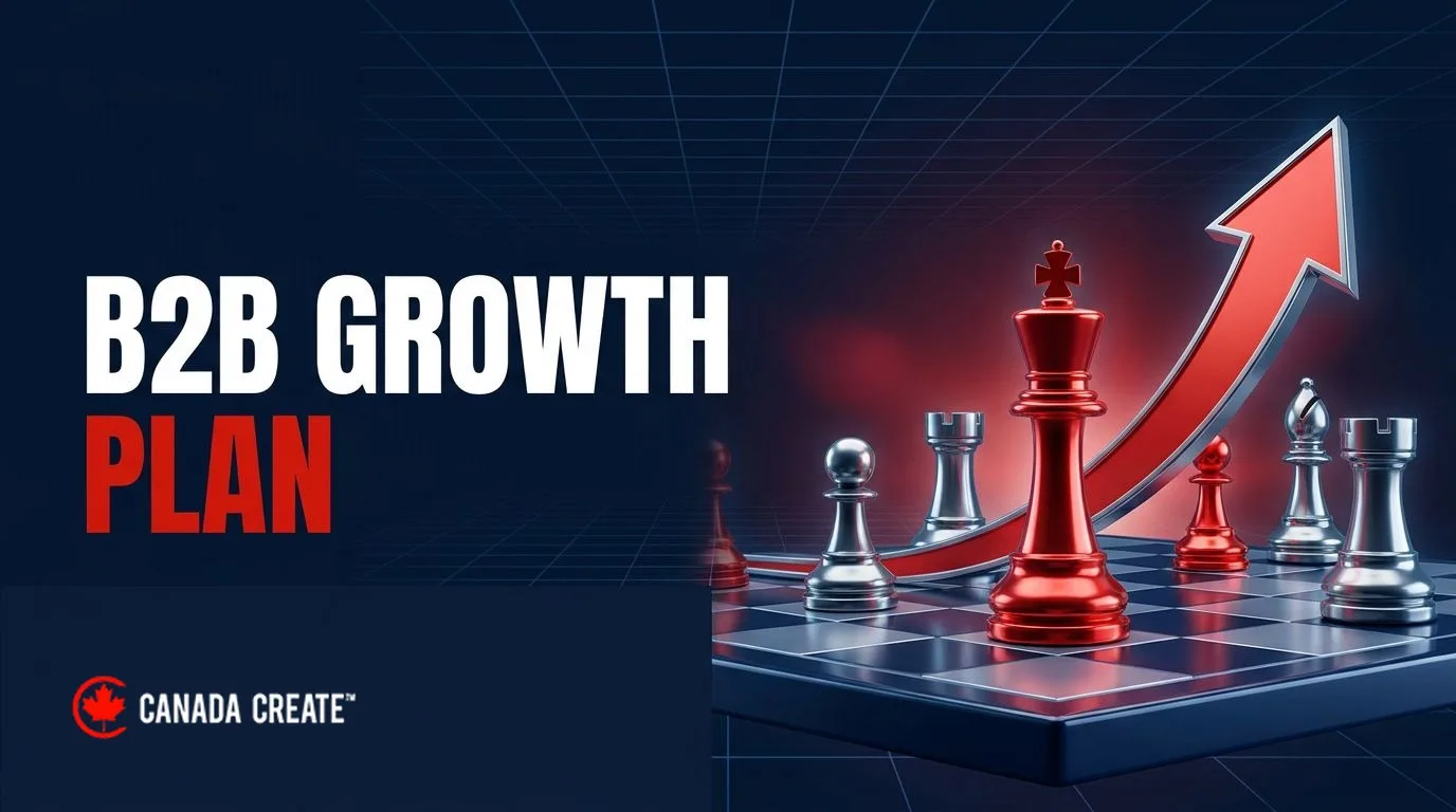B2B growth plan: chess pieces with a red king and a rising red arrow