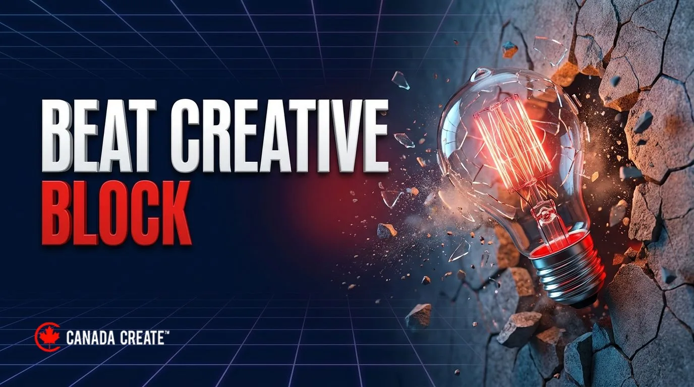 Beat creative block: a glowing lightbulb smashing through a stone wall