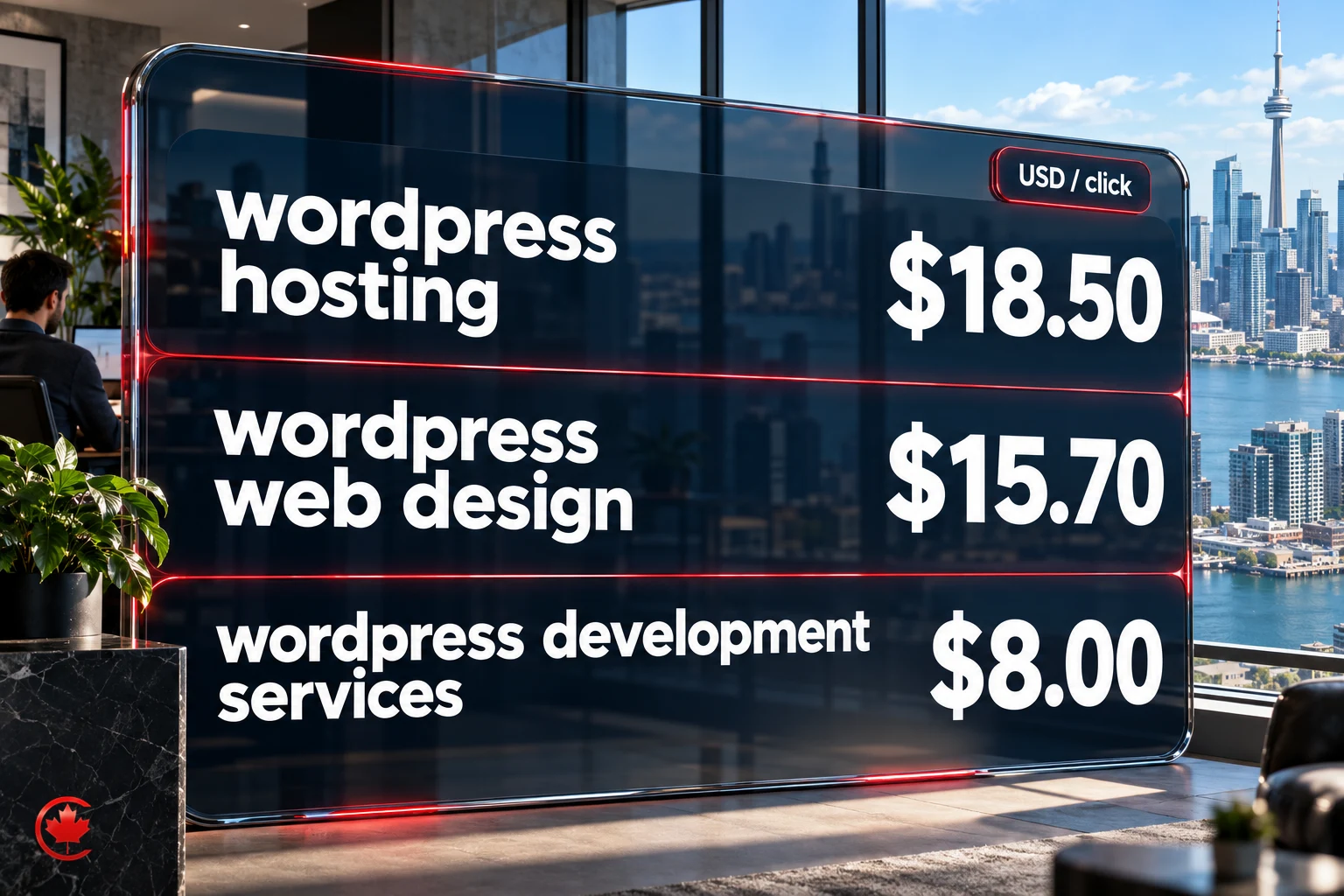 Estimated advertising cost per click: wordpress hosting US$18.50, wordpress web design US$15.70, wordpress development services US$8.00.