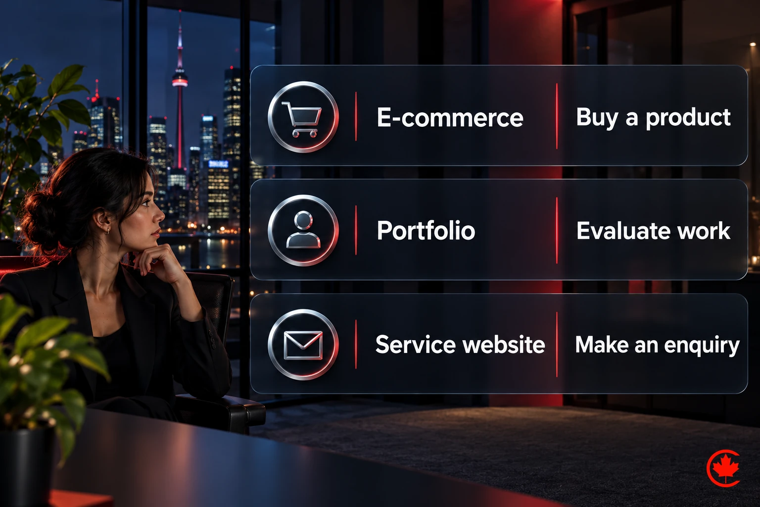 E-commerce helps visitors buy a product, a portfolio helps them evaluate work, and a service website helps them make an enquiry.