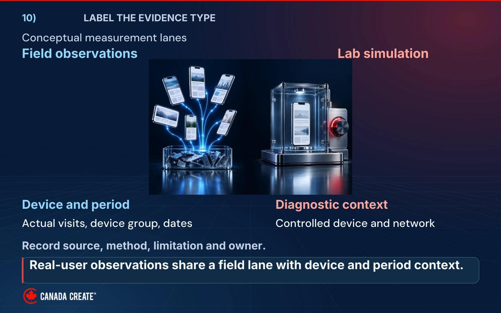 Multiple user devices represent field observations with device and period context; one phone in a controlled enclosure represents a lab diagnostic simulation.