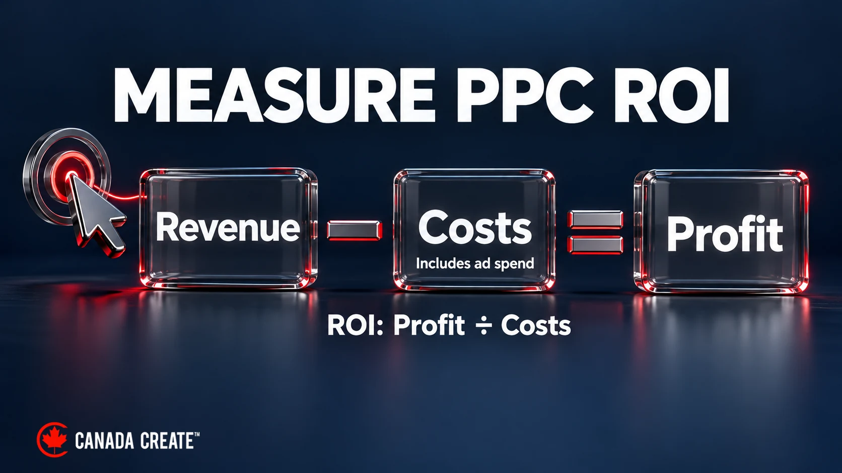 Measure PPC ROI: revenue minus included costs gives profit, then profit is divided by costs. Included costs contain ad spend.
