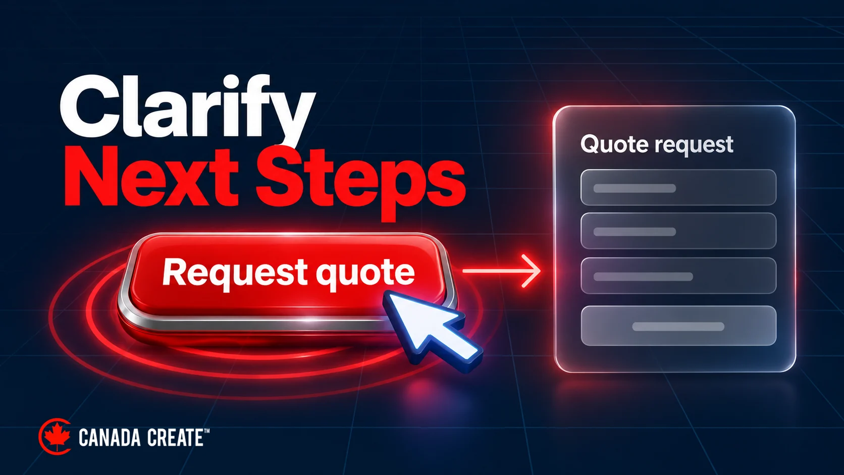 An illustrative Request quote button points to a quote-request form, showing a clear action and matching destination.