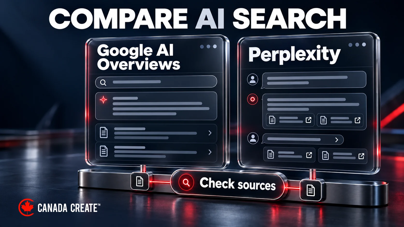 Google AI Overviews and Perplexity are compared as two research experiences with source links to check.