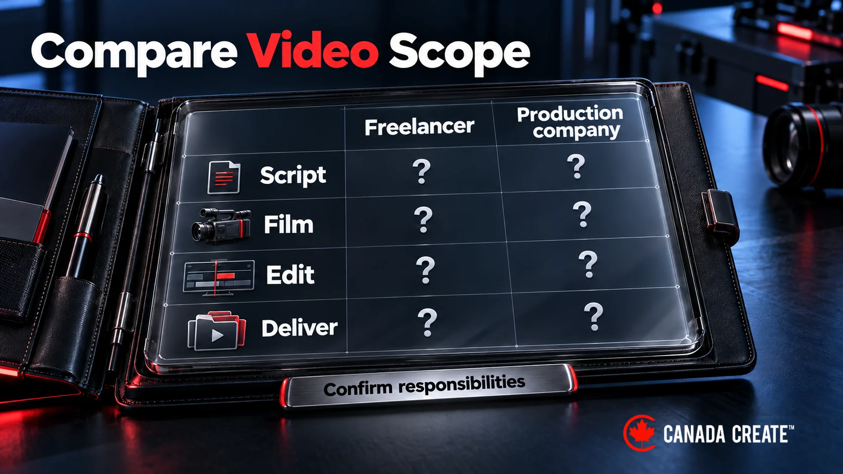 Freelancer and production-company quotes are checked against scripting, filming, editing and delivery responsibilities instead of camera size.