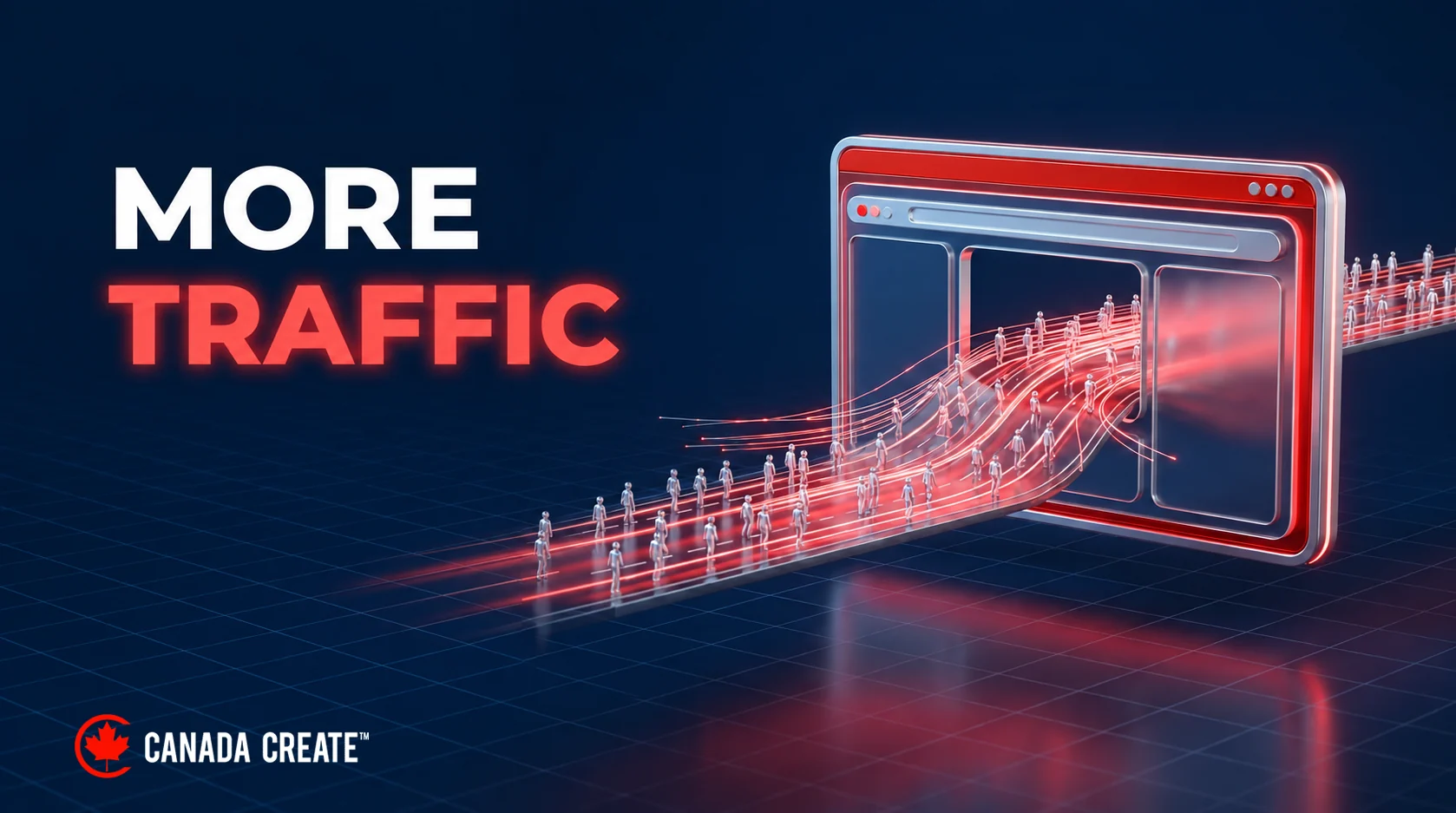 Illustrative visitor paths converge on a website, representing the goal of attracting relevant traffic.