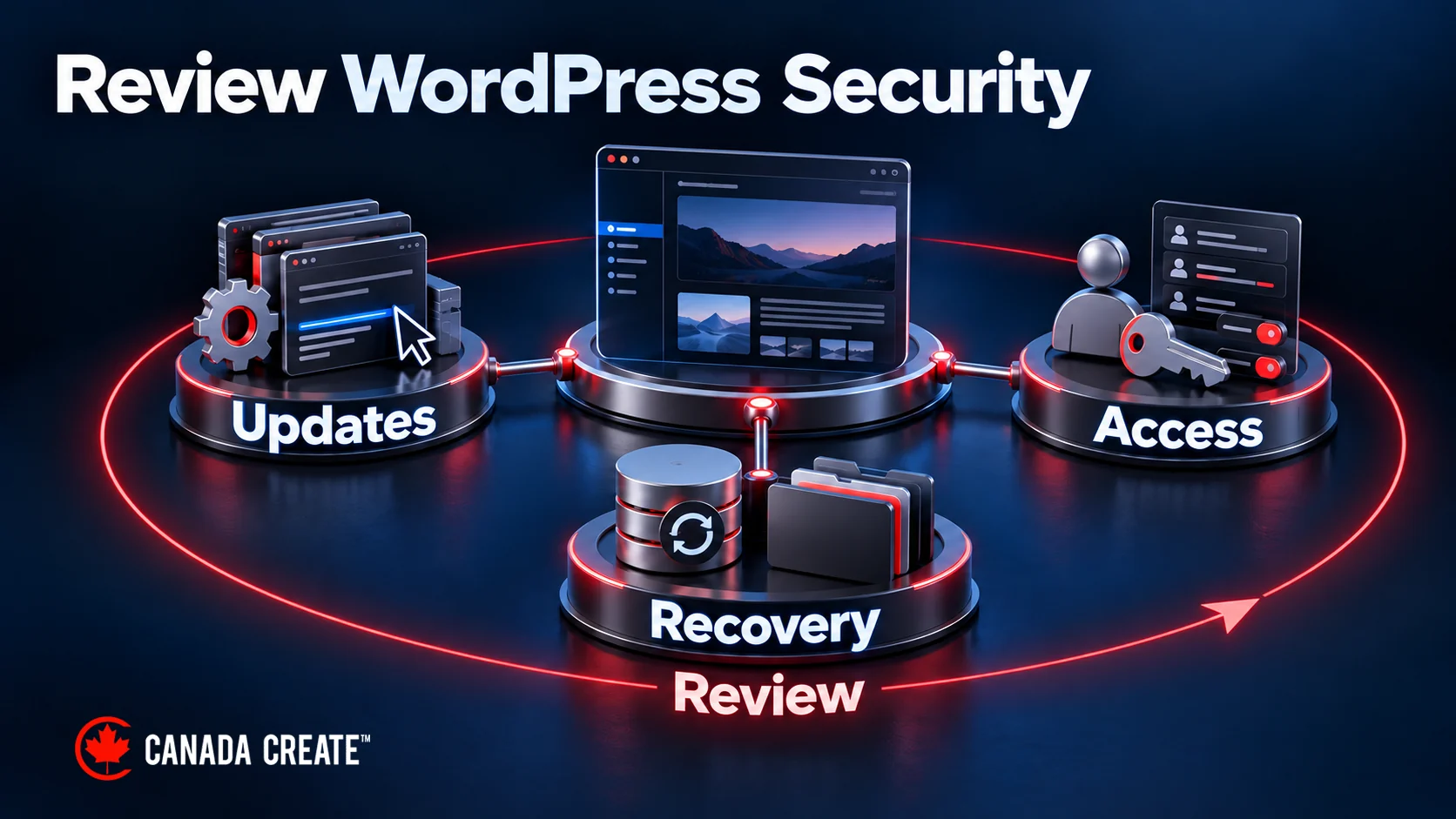 WordPress security review connects controlled updates, account access and recovery preparation around a website.