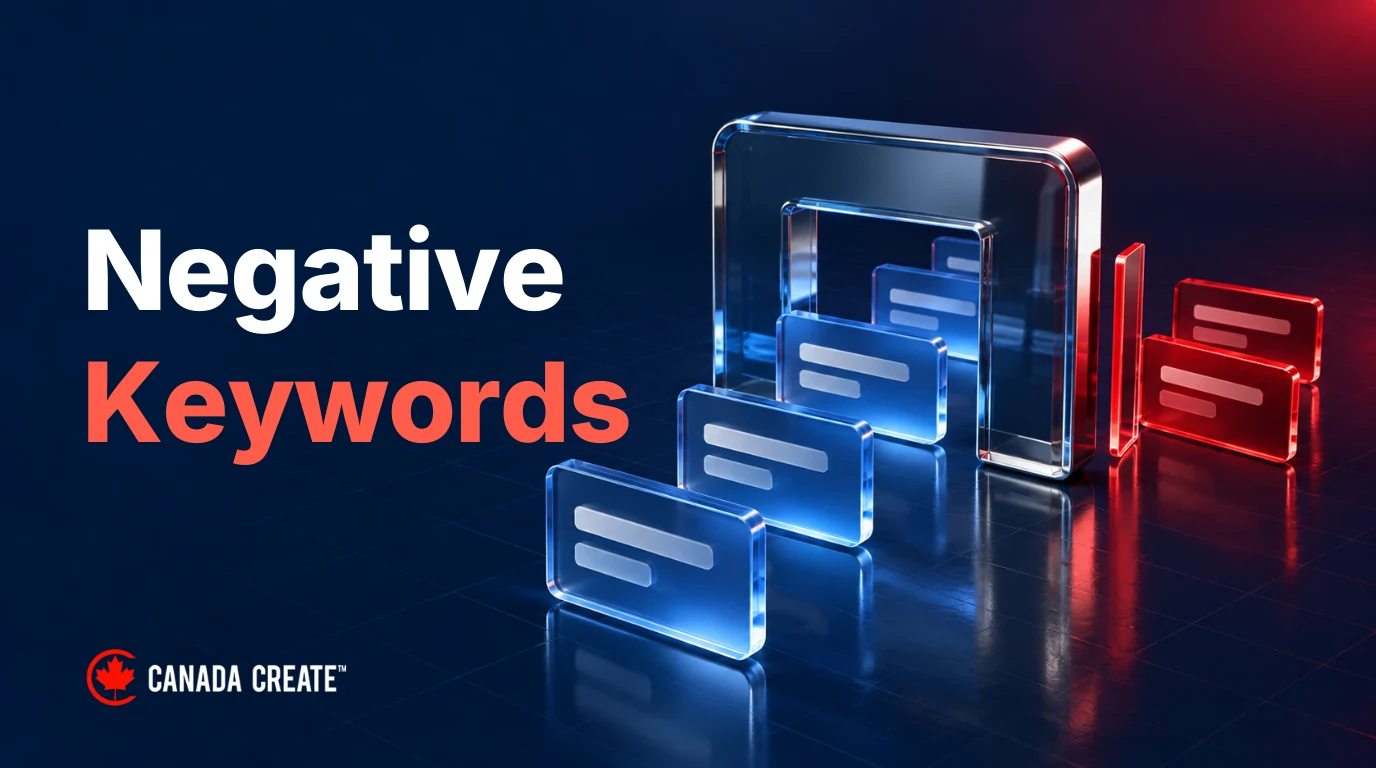 Negative Keywords: blue query tiles pass through a chrome gate while red tiles remain outside.