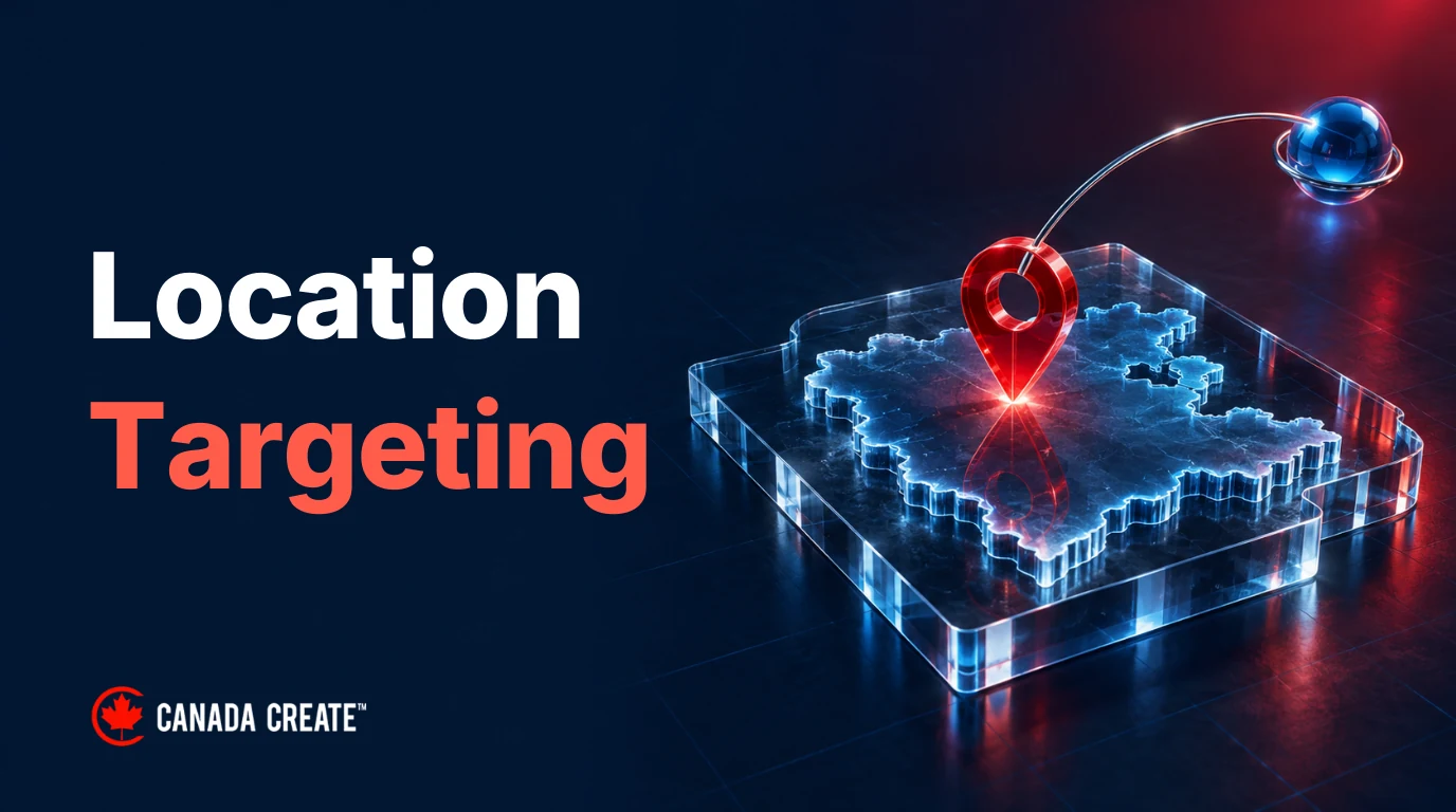 Location Targeting: a red pin marks a glass service area connected to a remote blue buyer node.