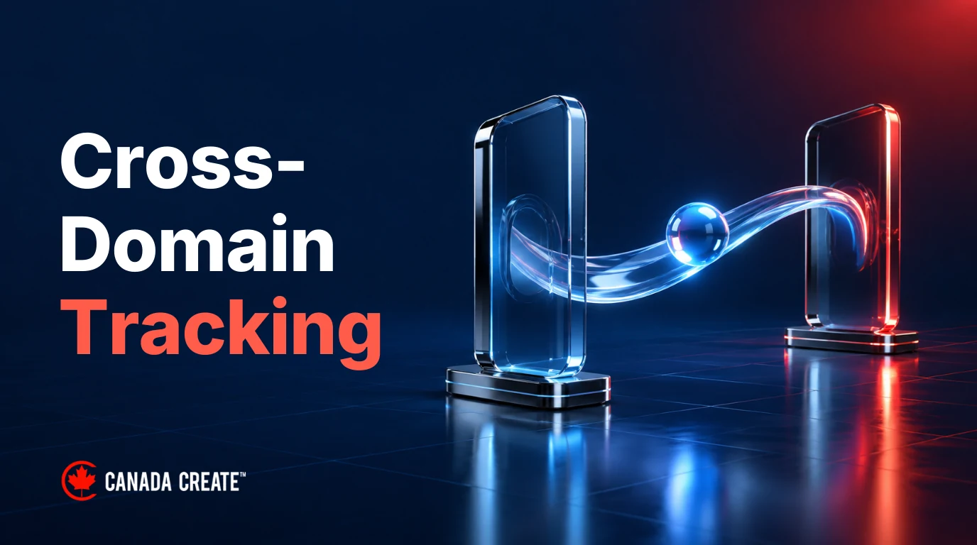 Cross-Domain Tracking: two glass portals share a continuous illuminated bridge with one event travelling between them.