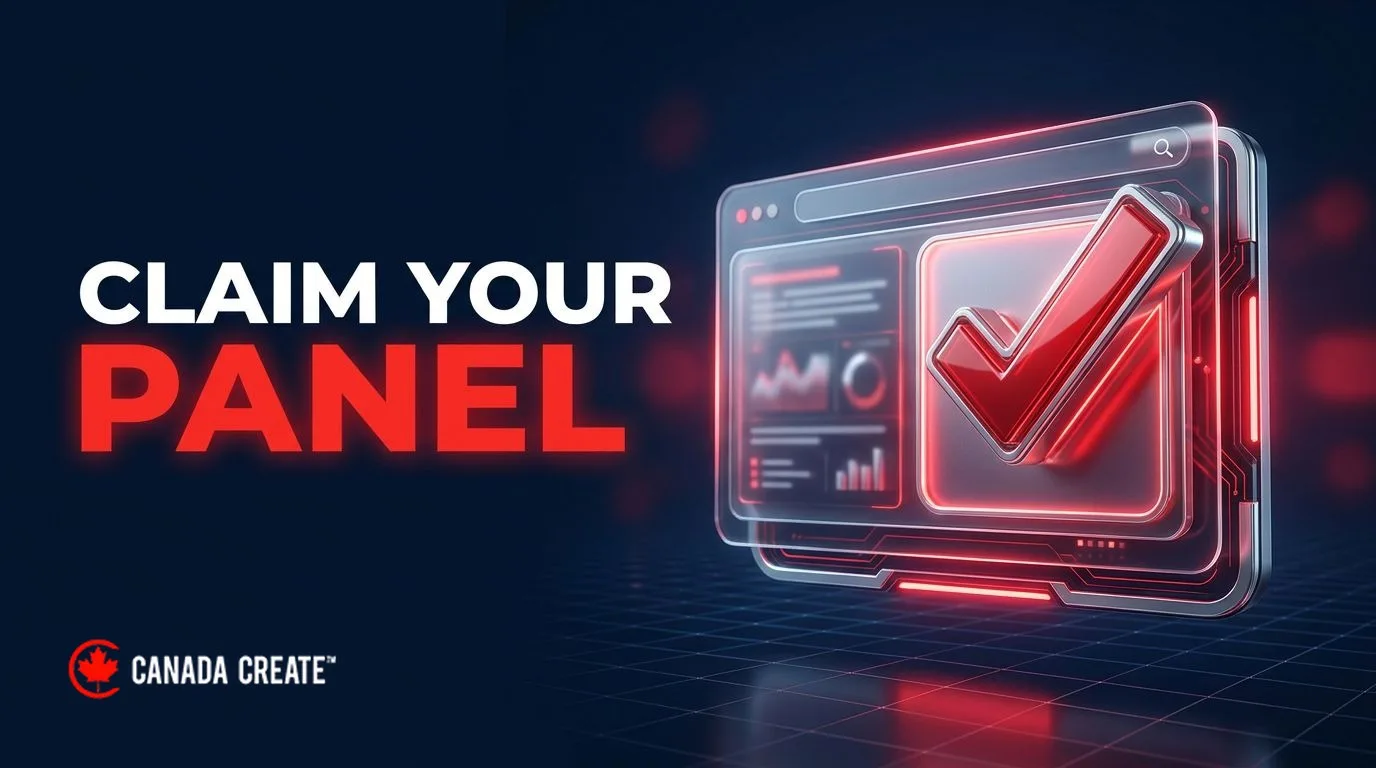 Claim your panel: a search results card with a highlighted info panel and a red verified checkmark