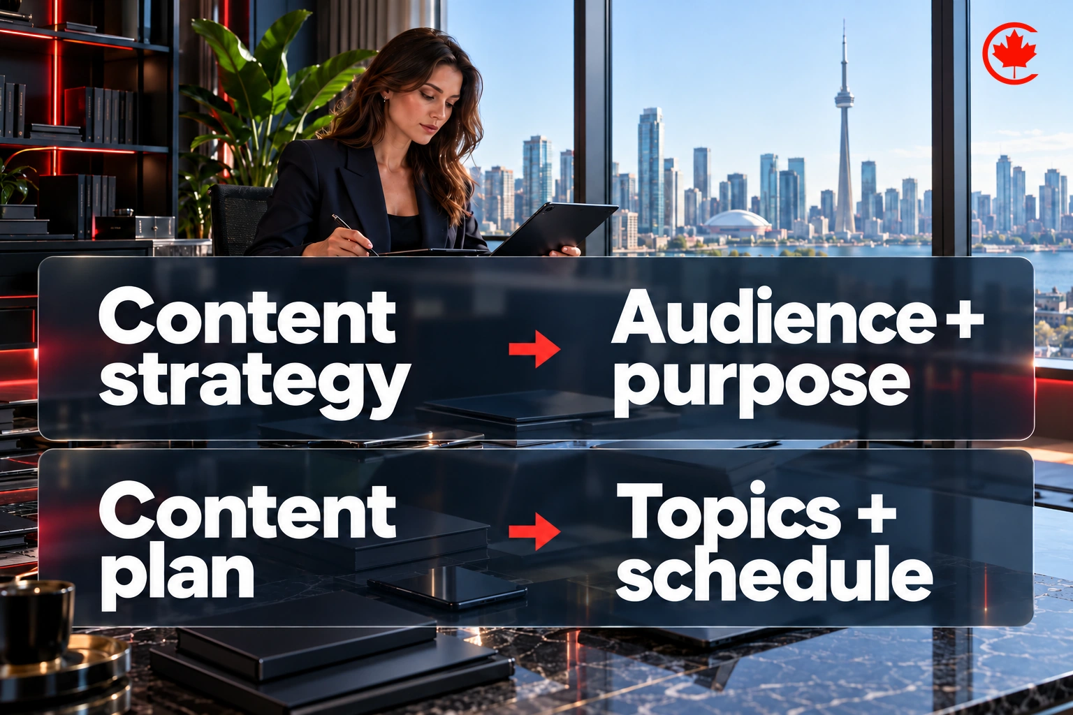 Content strategy sets audience and purpose; a content plan specifies topics and schedule.