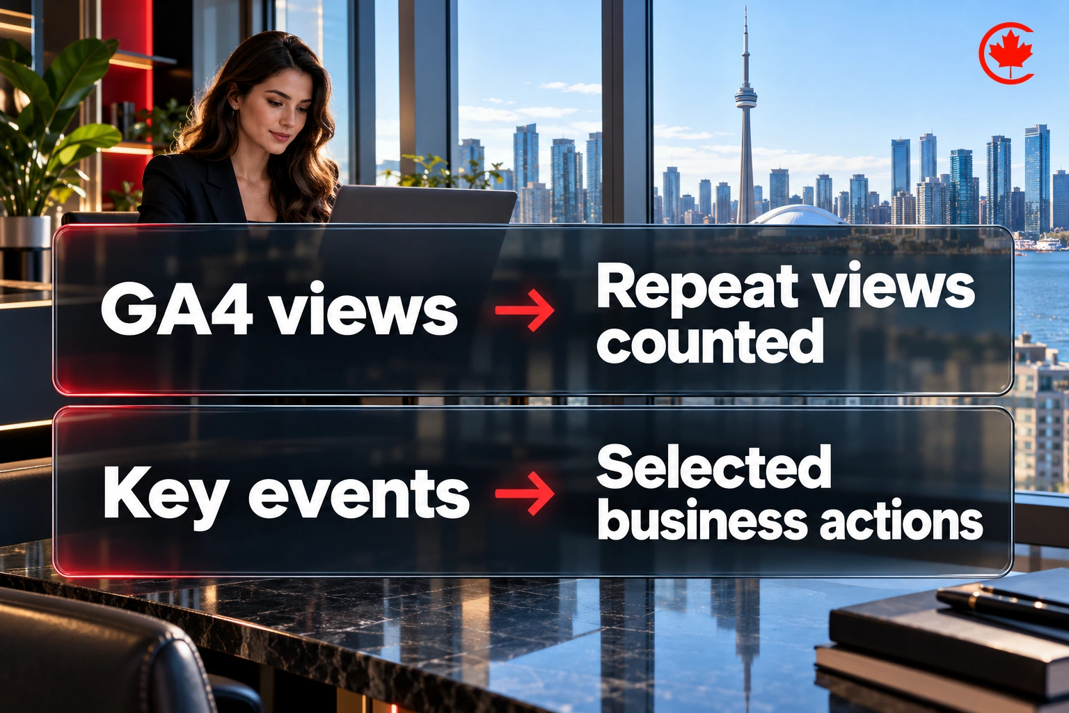 GA4 views count repeated views; key events represent selected important business actions.