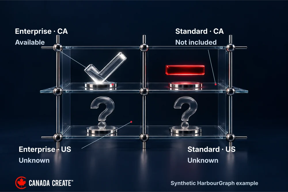 Enterprise Canada is available, Standard Canada is not included, and both US plans are unknown.