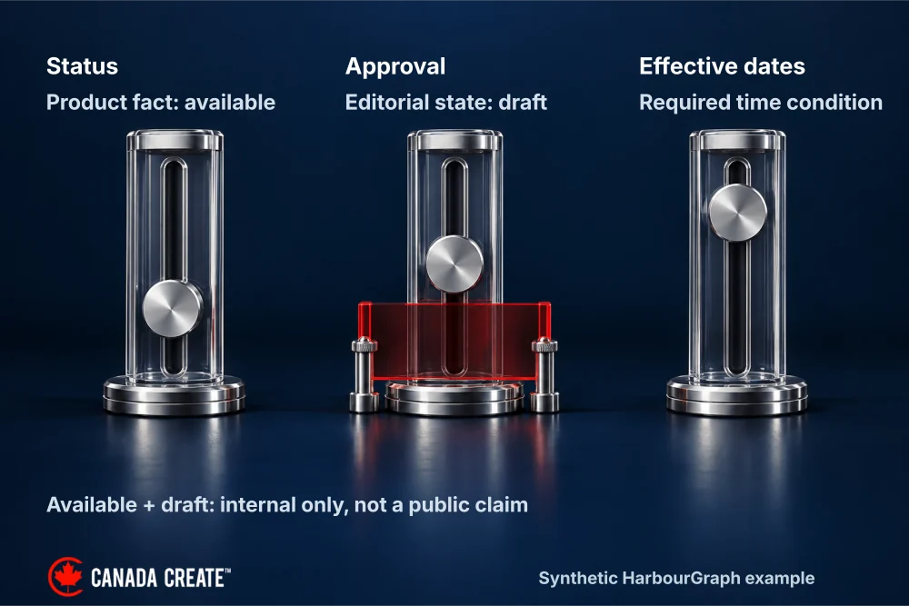Product status available and editorial approval draft are different fields; draft content cannot support a public claim.