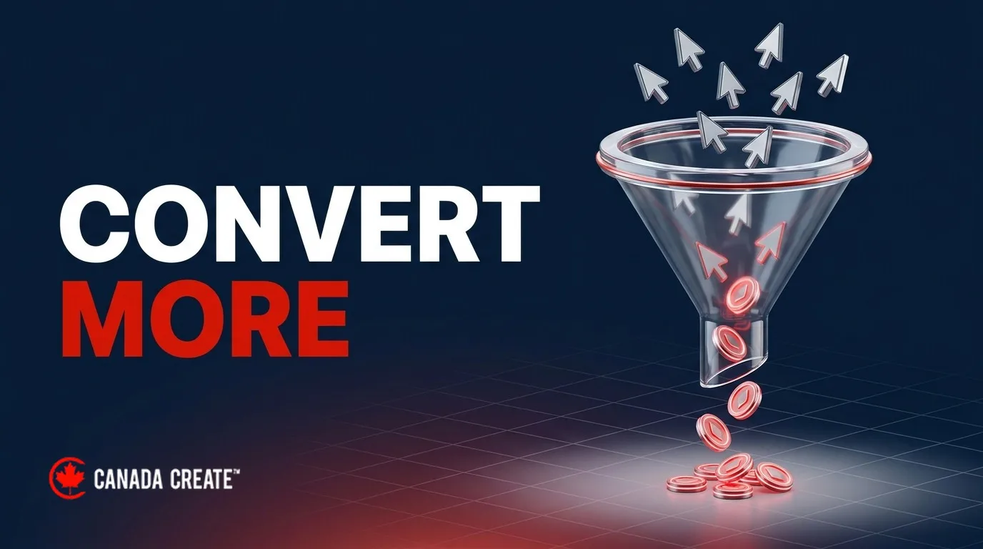 Convert more: a glass funnel turning cursor clicks into red coins