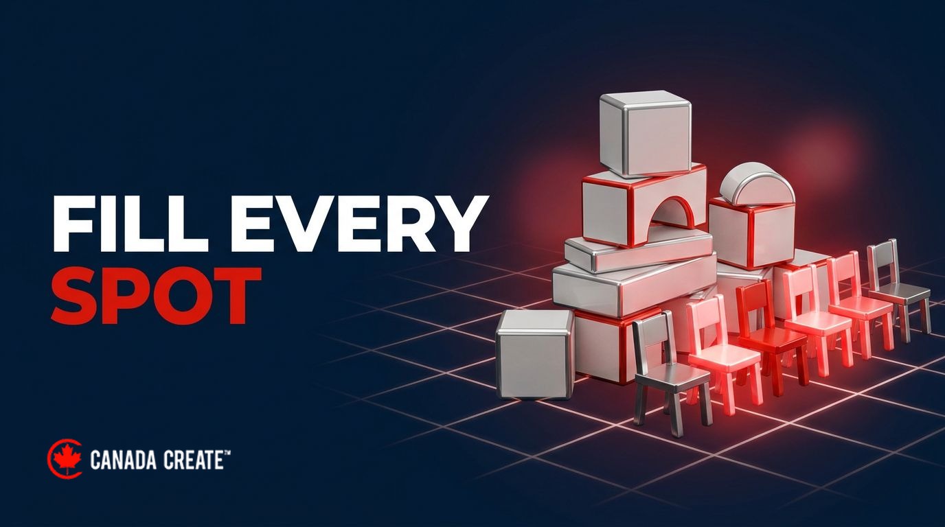 Fill every spot: glossy toy blocks beside a row of tiny chairs lighting up red one by one