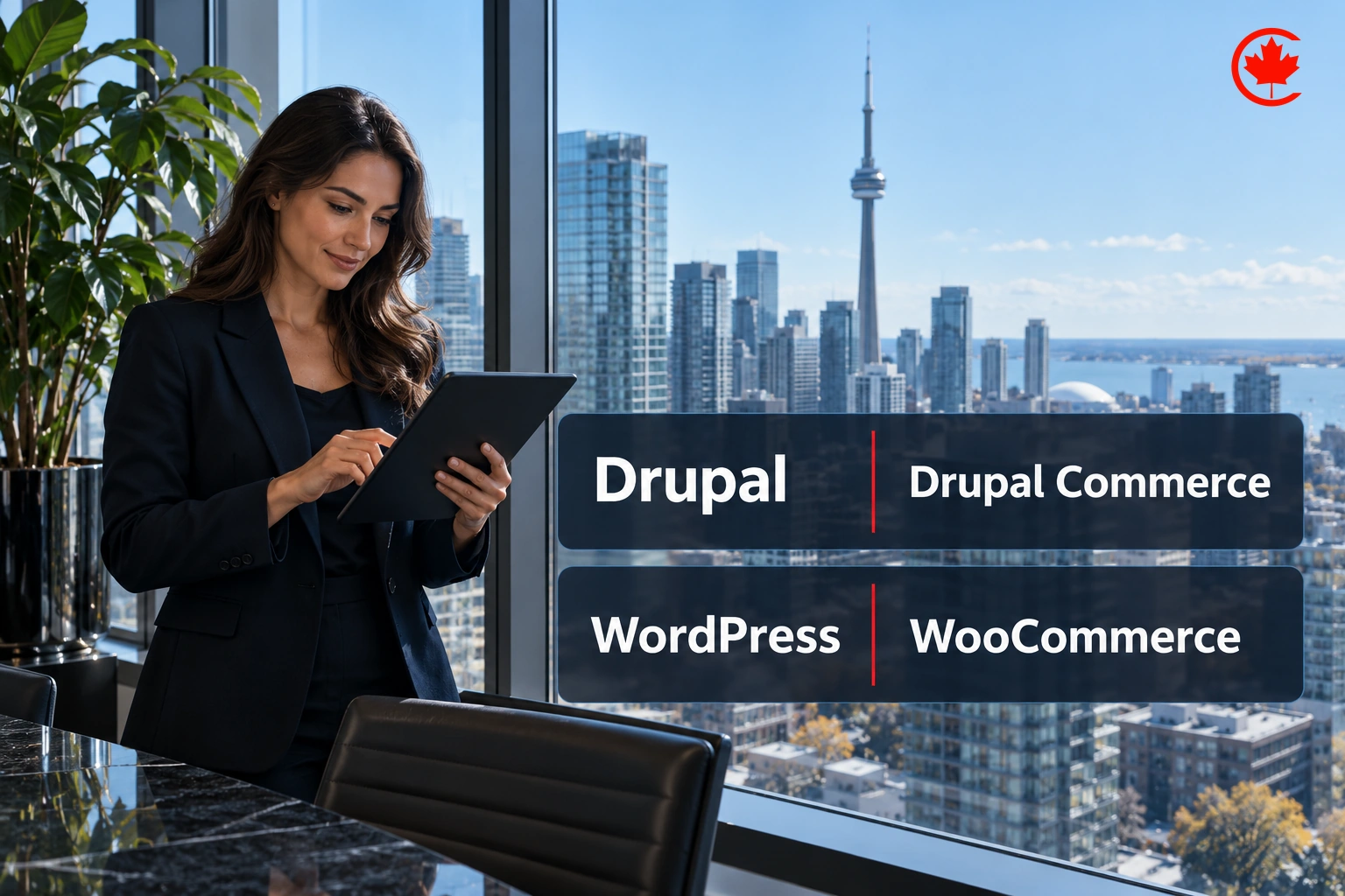 Drupal integrates Drupal Commerce; WordPress integrates WooCommerce.