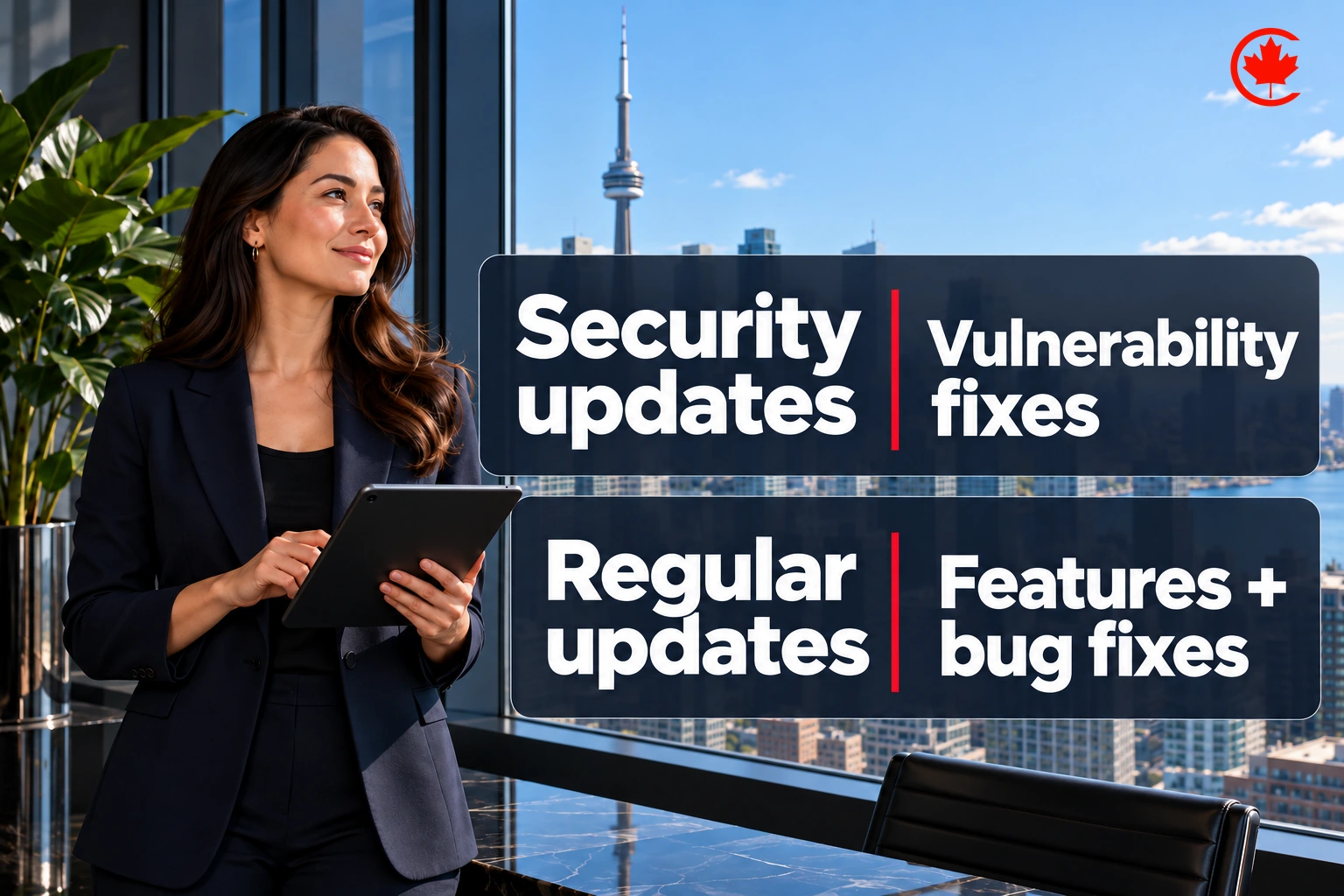 Security updates address vulnerabilities; regular updates add features and fix bugs.