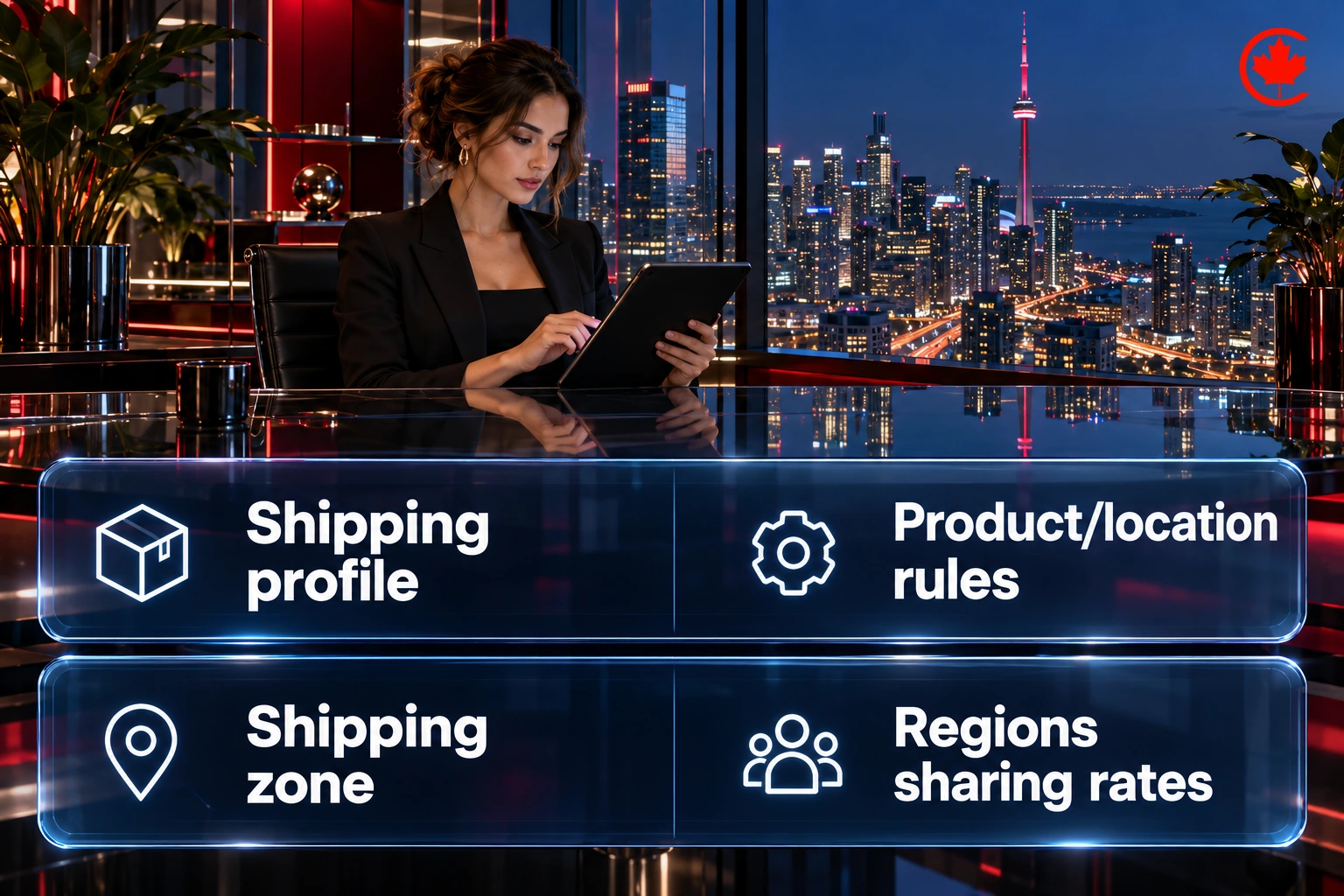 A shipping profile defines product and location rules; a shipping zone groups regions sharing rates.