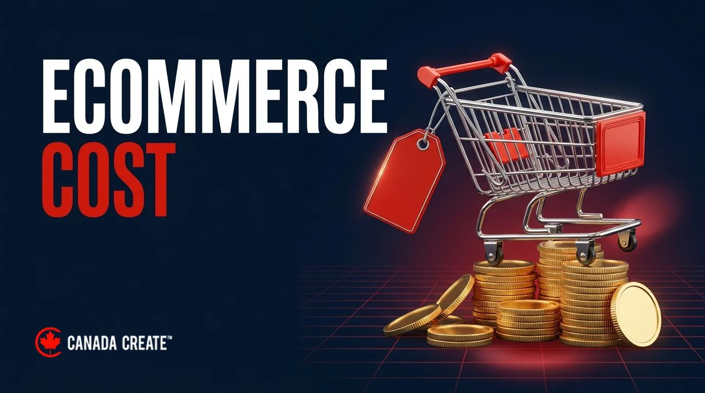 Ecommerce cost: a shopping cart on rising stacks of coins with a red price tag