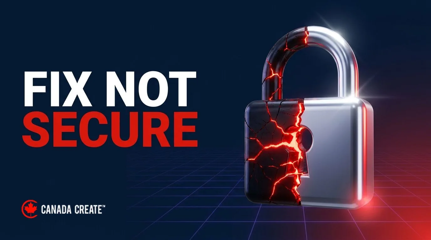 Fix Not Secure: a padlock split between a cracked red half and a closed secure half