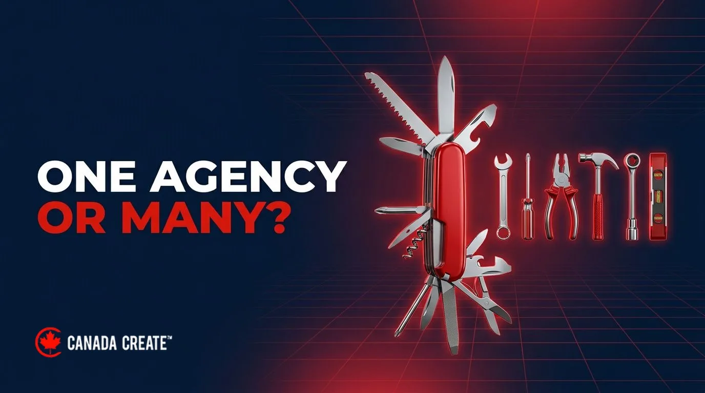 One agency or many: a red multi-tool unfolded beside a row of separate single tools