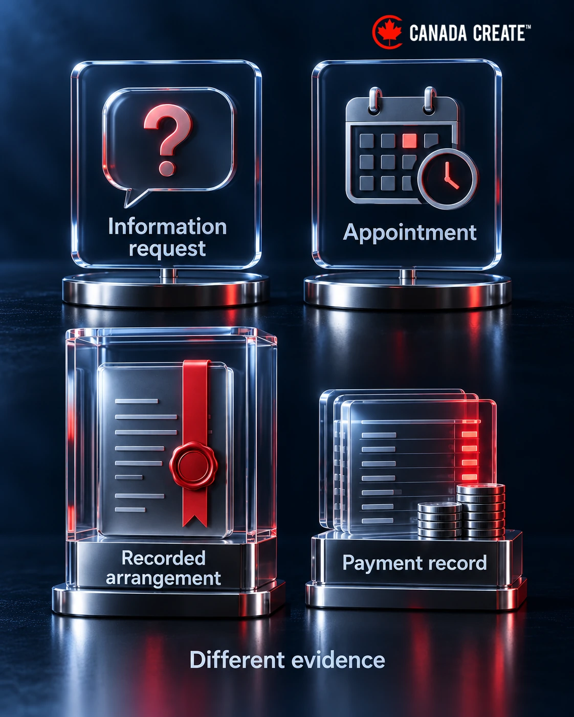 Separate enquiry, appointment, arrangement and payment records with no automatic progression.