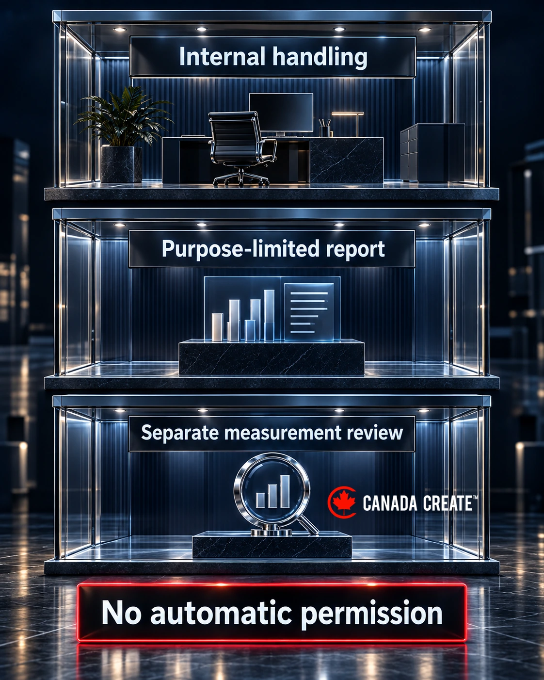 Three bounded information uses separate internal enquiry handling, reports and externally reviewed measurement.
