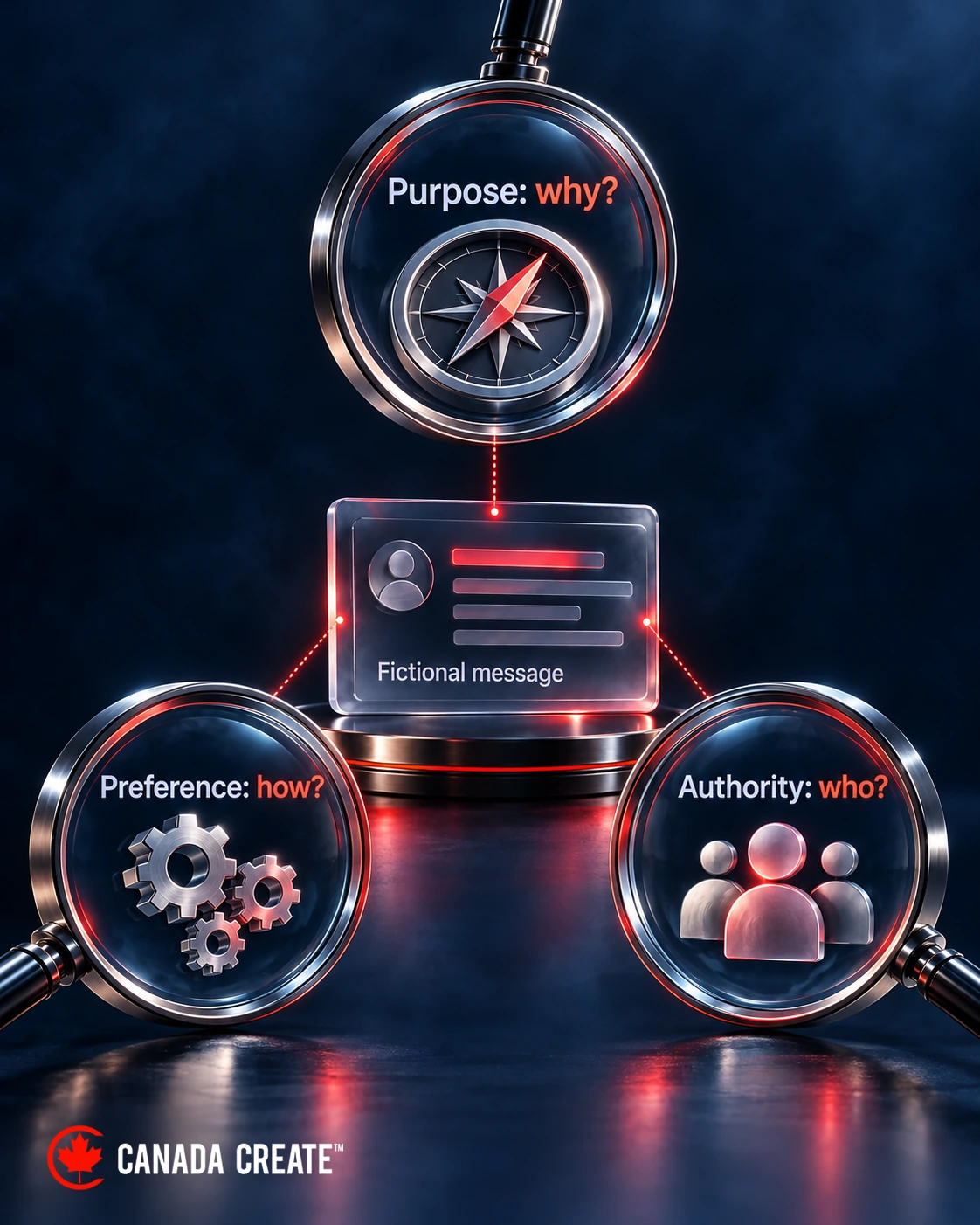 Three lenses distinguish the purpose, contact preference and authority behind a proposed message.