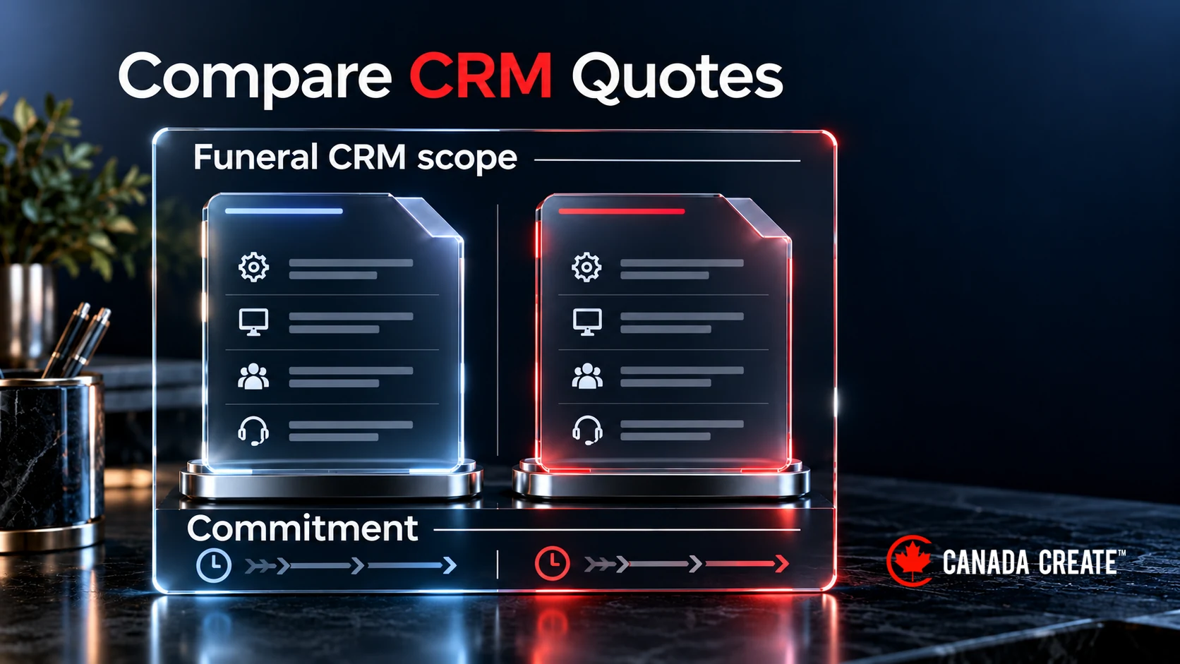 Two Funeral Home CRM proposals are compared against the same scope and commercial commitment.