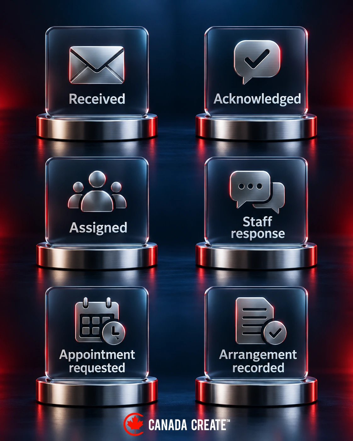 Six separate enquiry milestones show why an acknowledgement is not a staff response or arrangement.