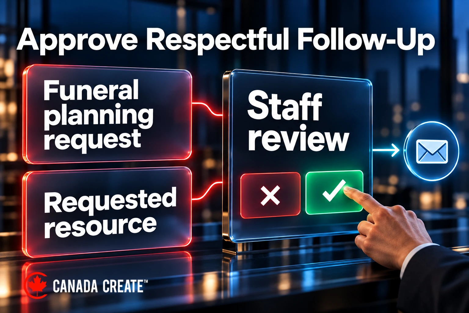 Funeral-home staff review distinct planning and requested-resource communications before an approved reply.