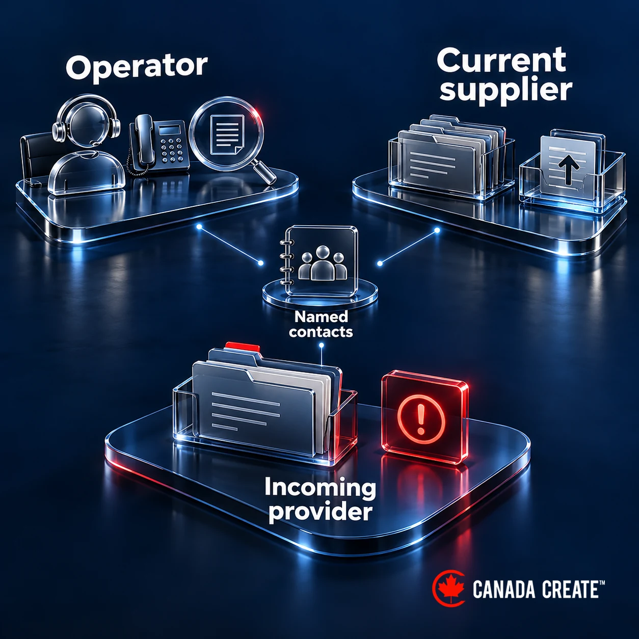 Separate operator and supplier roles show family response, access, contracted delivery and acceptance responsibilities.