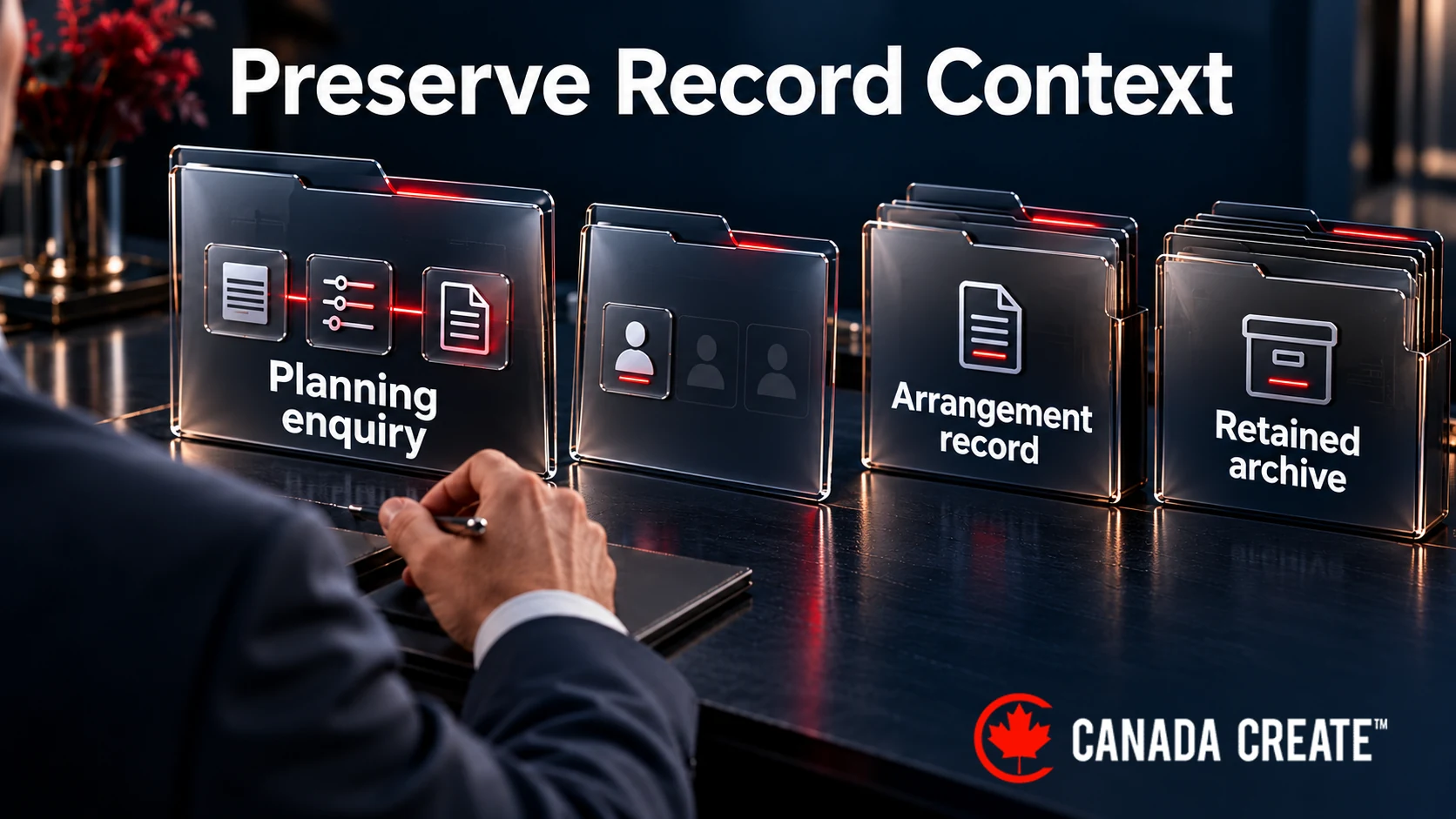 An illustrative funeral software change preserves the purpose, preferences and supporting context attached to records.
